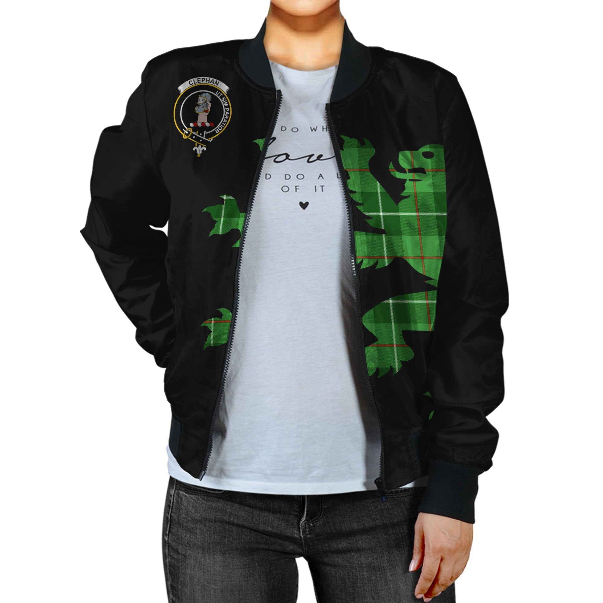 Clephan (or Clephane) Tartan Bomber Jacket Lion & Thistle