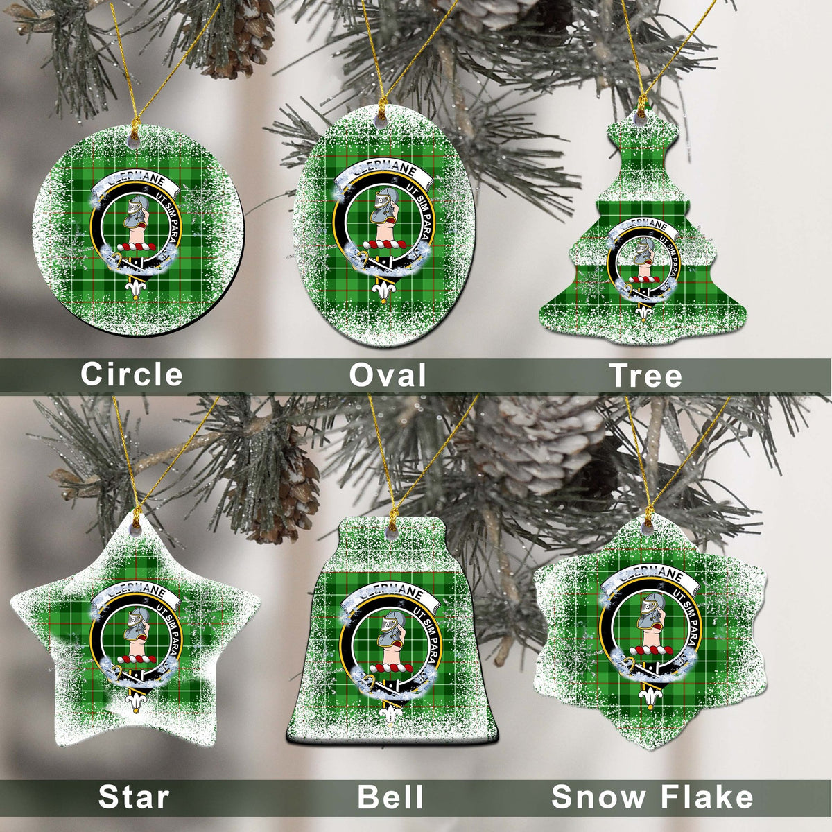 Clephane (or Clephan) Tartan Christmas Ceramic Ornament - Snow Style