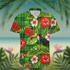Clephane (or Clephan) Tartan Hawaiian Shirt Hibiscus, Coconut, Parrot, Pineapple - Tropical Garden Shirt