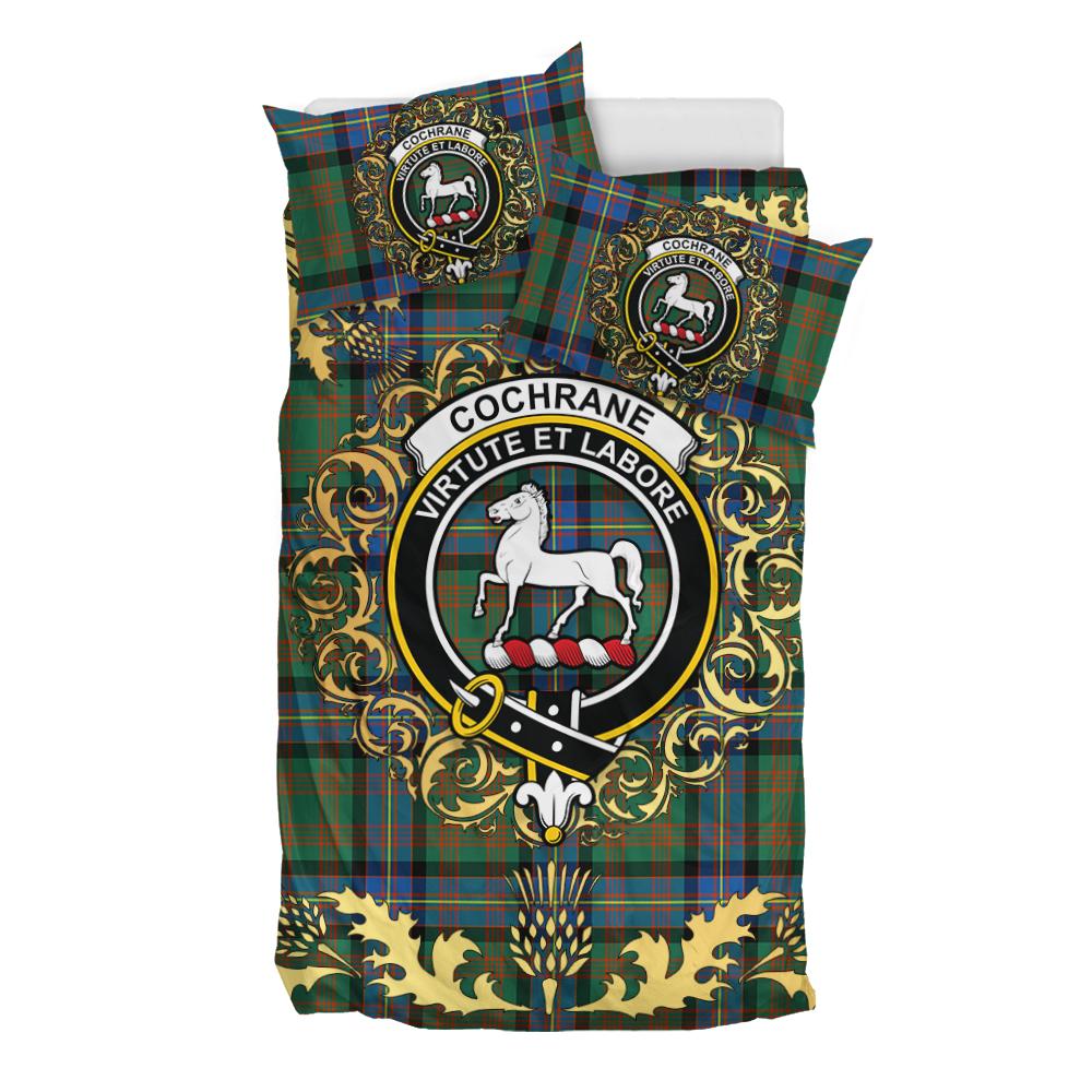 Cochrane Ancient Tartan Crest Bedding Set - Golden Thistle Style