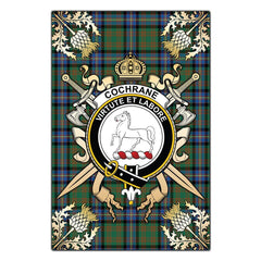 Cochrane Ancient Tartan Crest Black Garden Flag - Gold Thistle Style