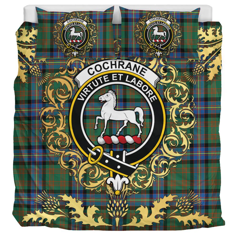 Cochrane Ancient Tartan Crest Bedding Set - Golden Thistle Style