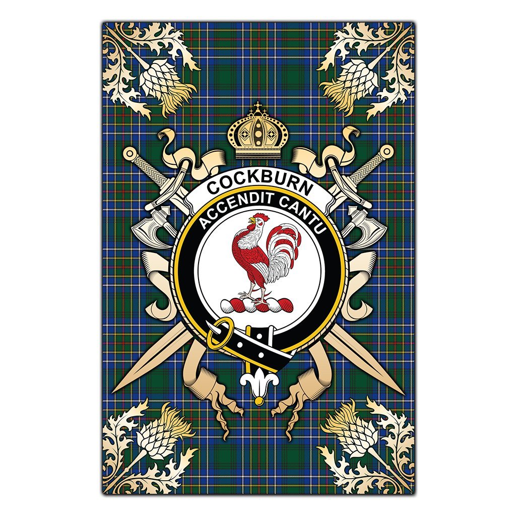 Cockburn Ancient Tartan Crest Black Garden Flag - Gold Thistle Style