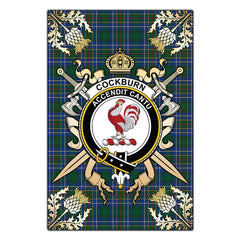 Cockburn Ancient Tartan Crest Black Garden Flag - Gold Thistle Style