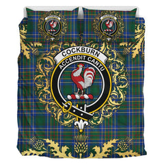 Cockburn Ancient Tartan Crest Bedding Set - Golden Thistle Style