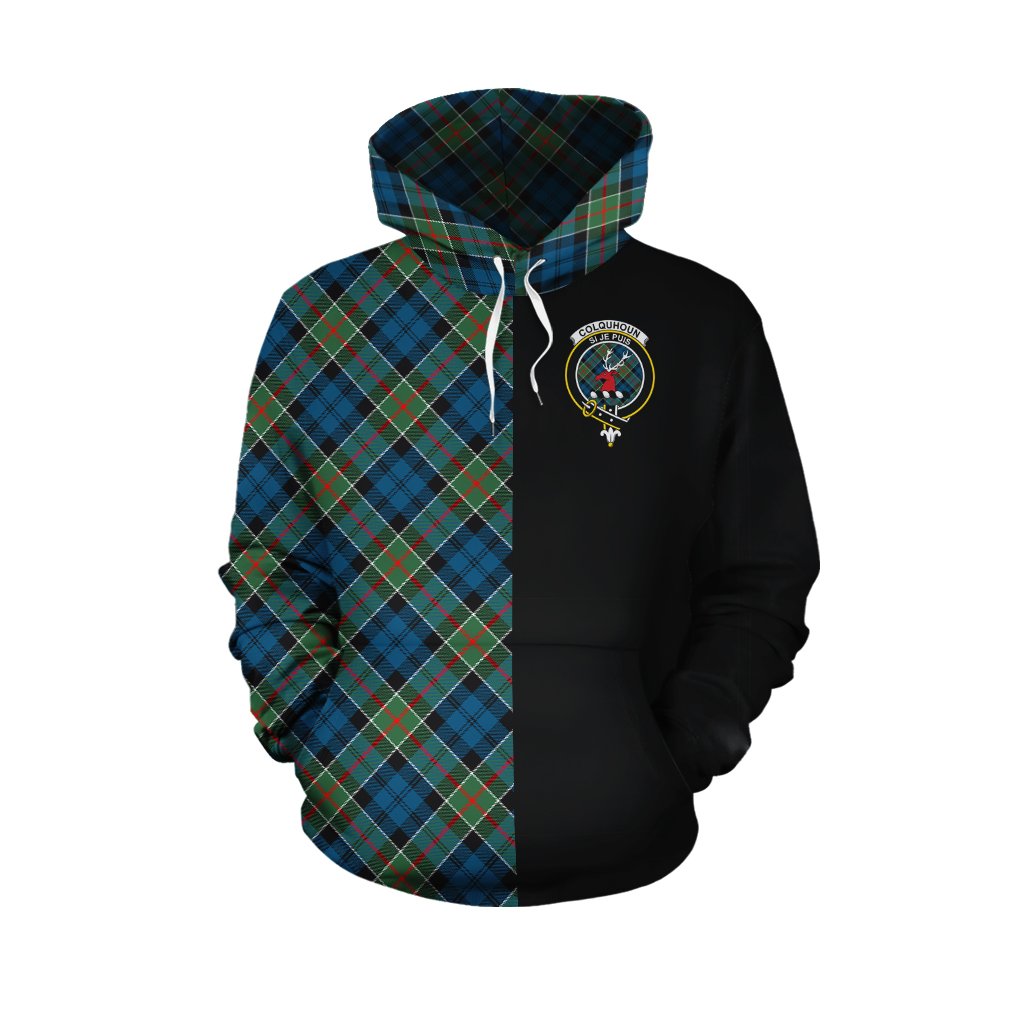 Colquhoun Ancient Tartan Hoodie Half of Me - Cross Style