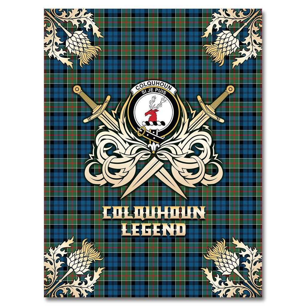 Colquhoun Ancient Tartan Gold Courage Symbol Blanket