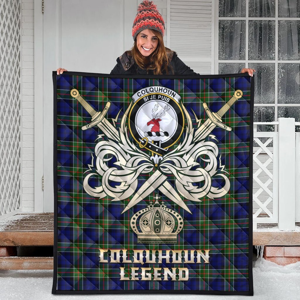 Colquhoun Modern Tartan Crest Legend Gold Royal Premium Quilt