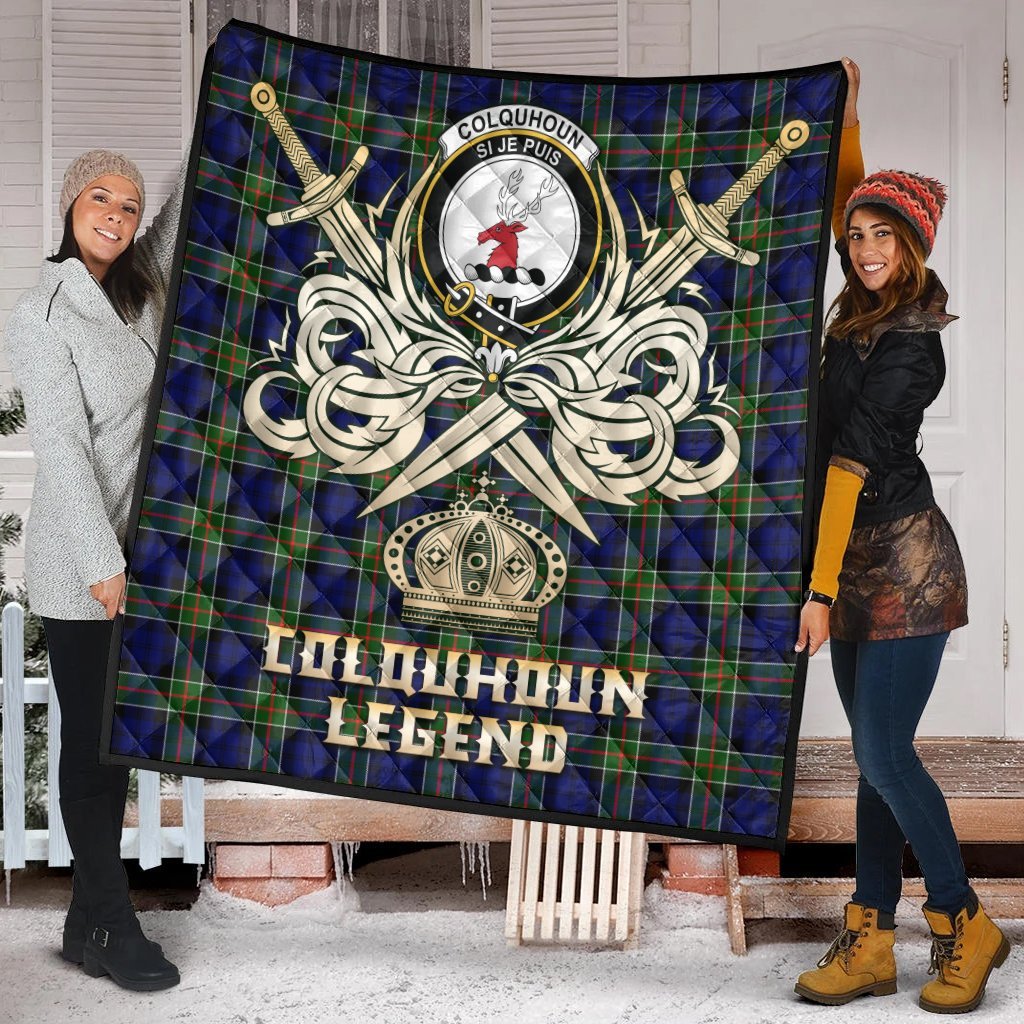 Colquhoun Modern Tartan Crest Legend Gold Royal Premium Quilt
