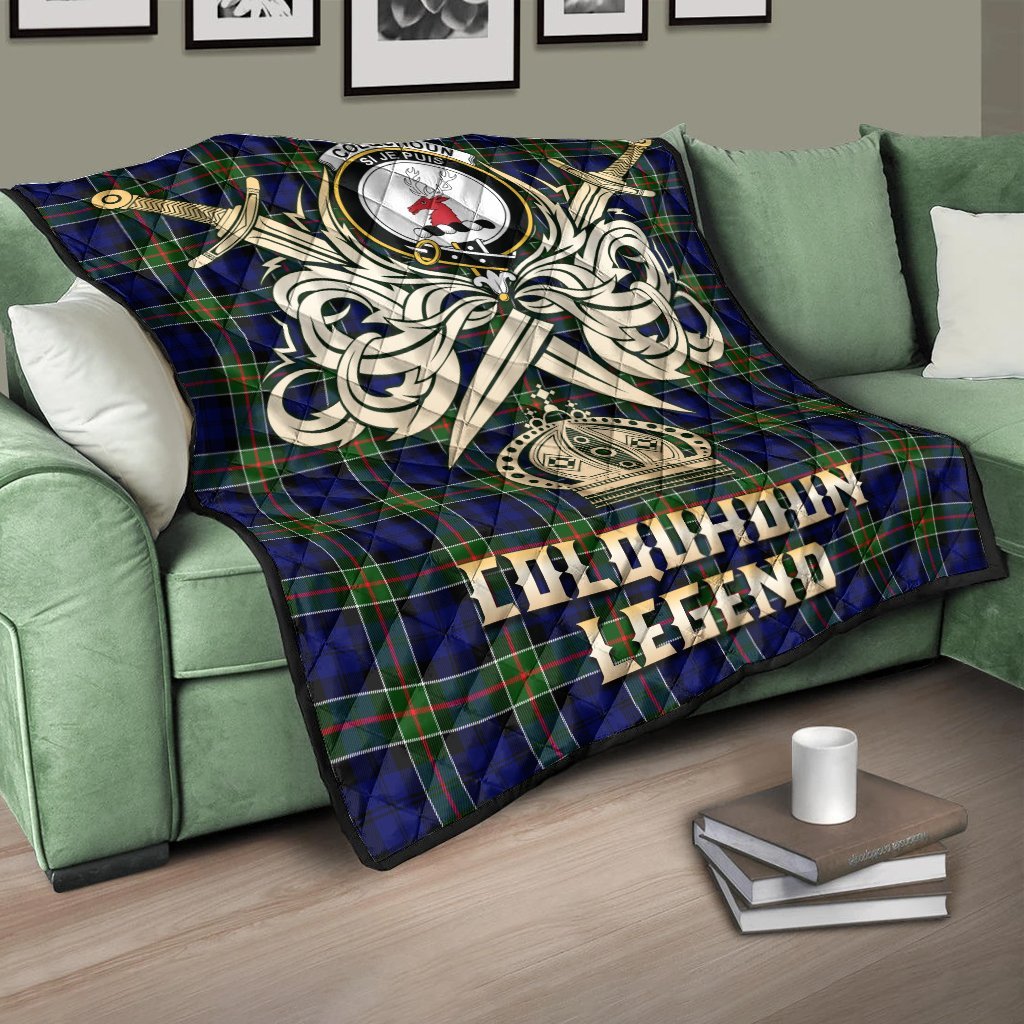 Colquhoun Modern Tartan Crest Legend Gold Royal Premium Quilt