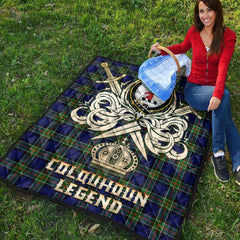 Colquhoun Modern Tartan Crest Legend Gold Royal Premium Quilt