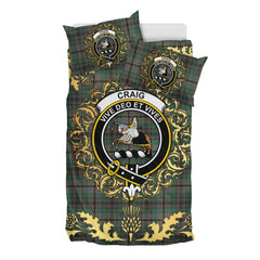 Craig Tartan Crest Bedding Set - Golden Thistle Style