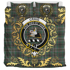 Craig Tartan Crest Bedding Set - Golden Thistle Style