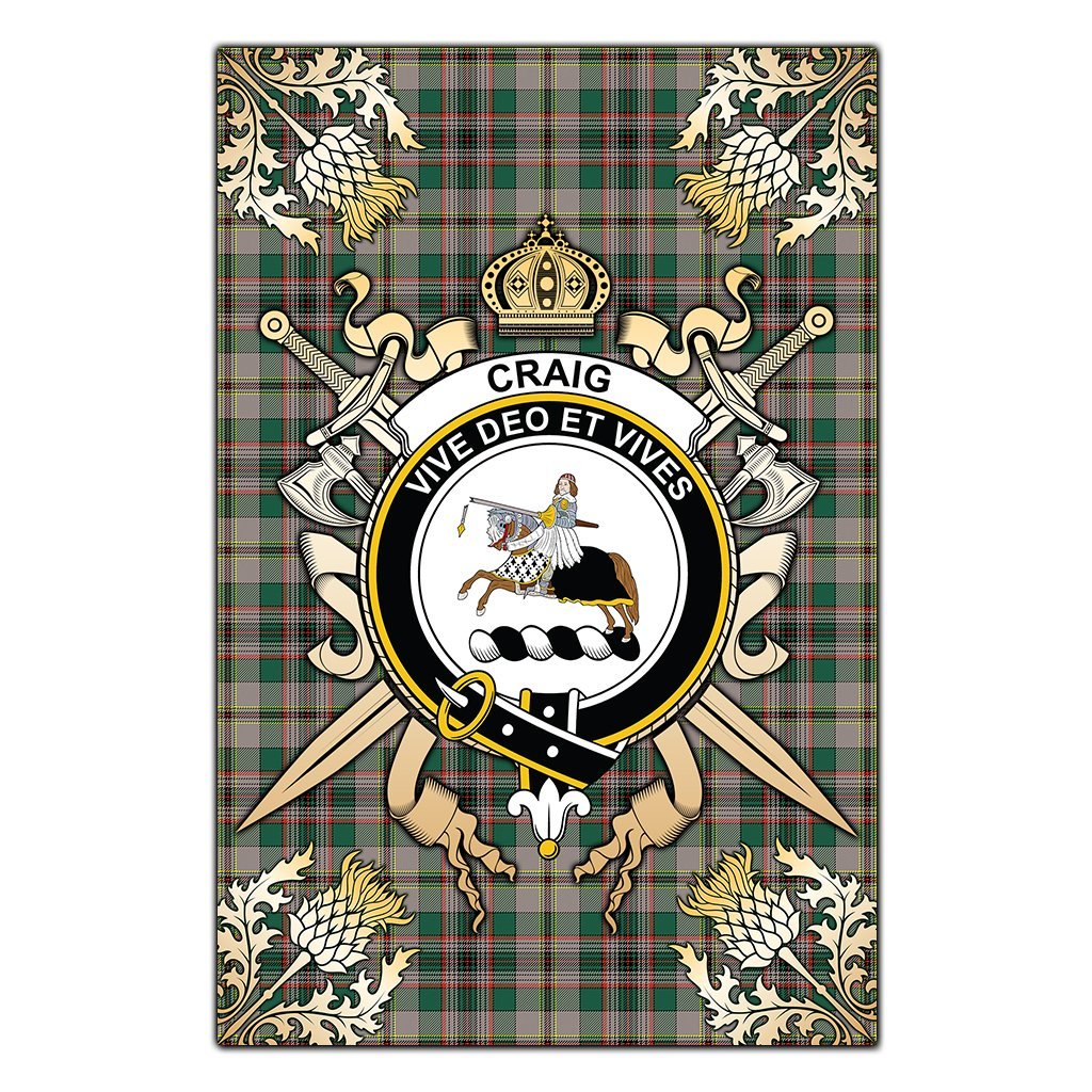 Craig Ancient Tartan Crest Black Garden Flag - Gold Thistle Style