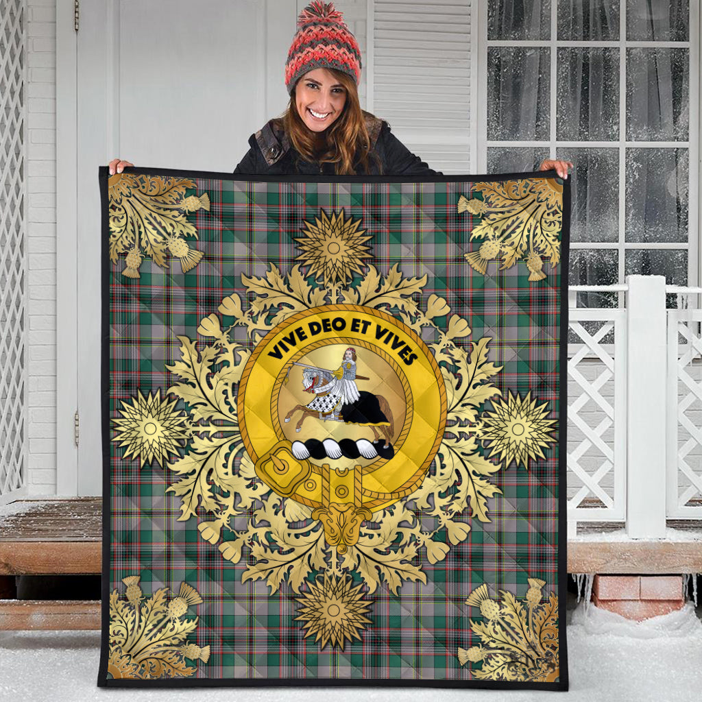 Craig Ancient Tartan Crest Premium Quilt - Gold Thistle Style