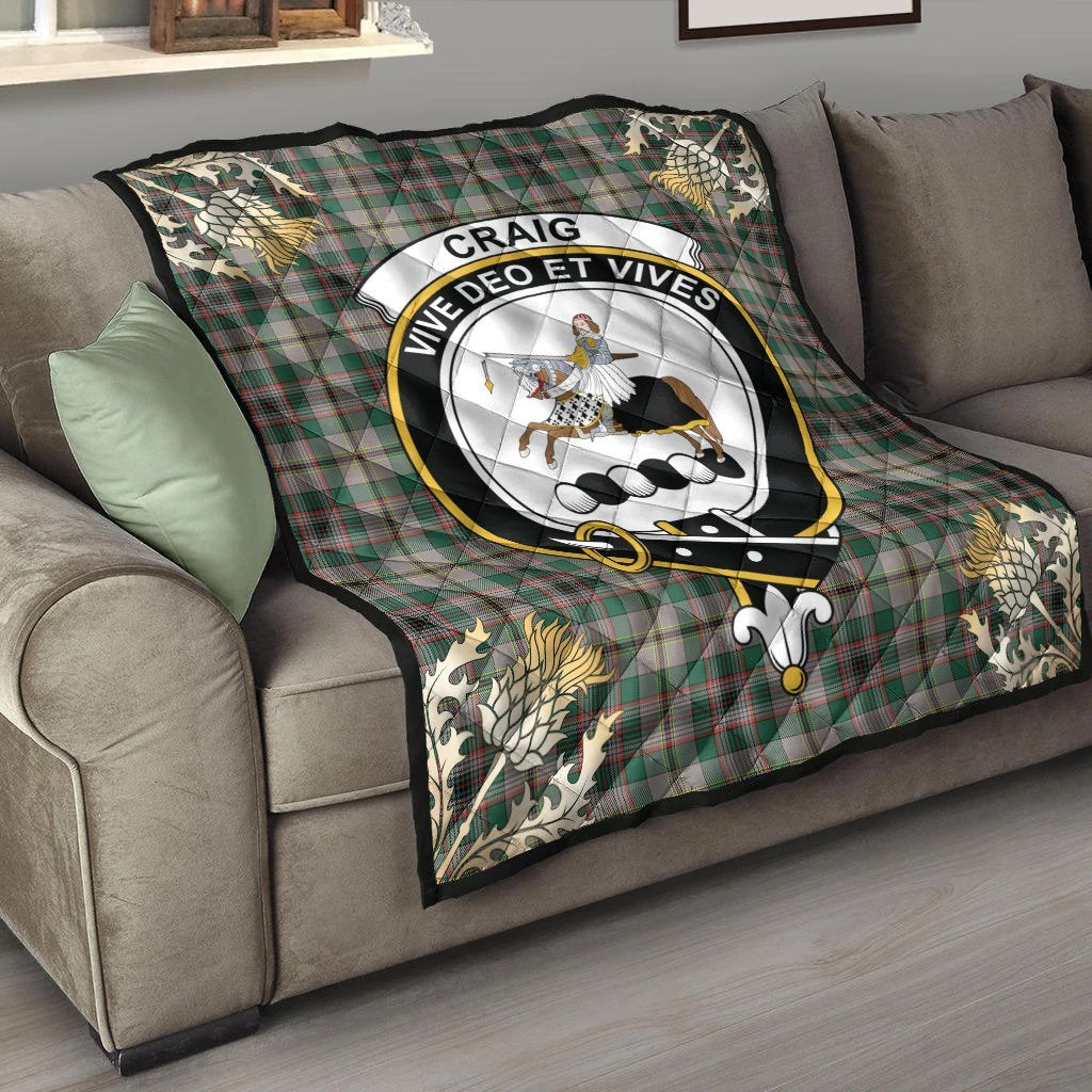 Craig Ancient Tartan Crest Premium Quilt - Gold Thistle Style