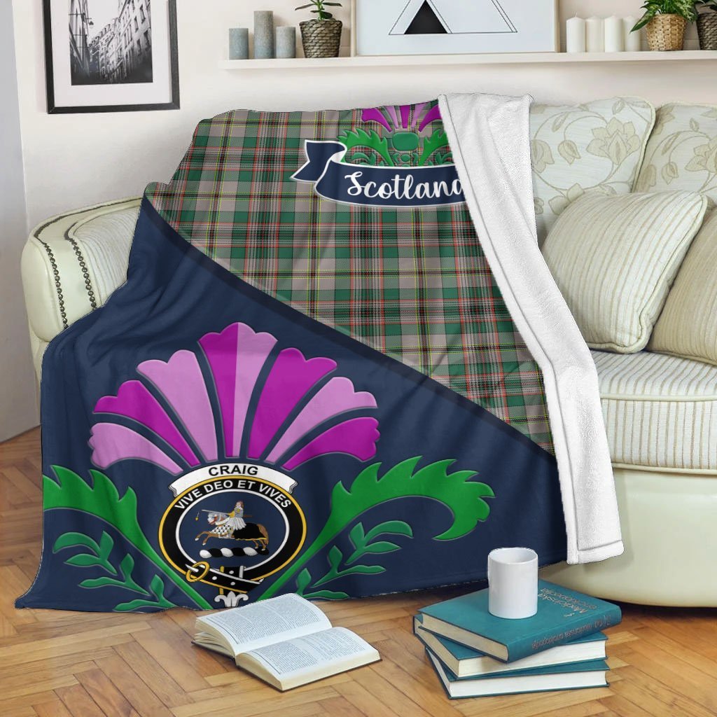 Craig Tartan Crest Premium Blanket - Thistle Style