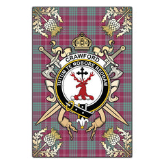 Crawford Ancient Tartan Crest Black Garden Flag - Gold Thistle Style