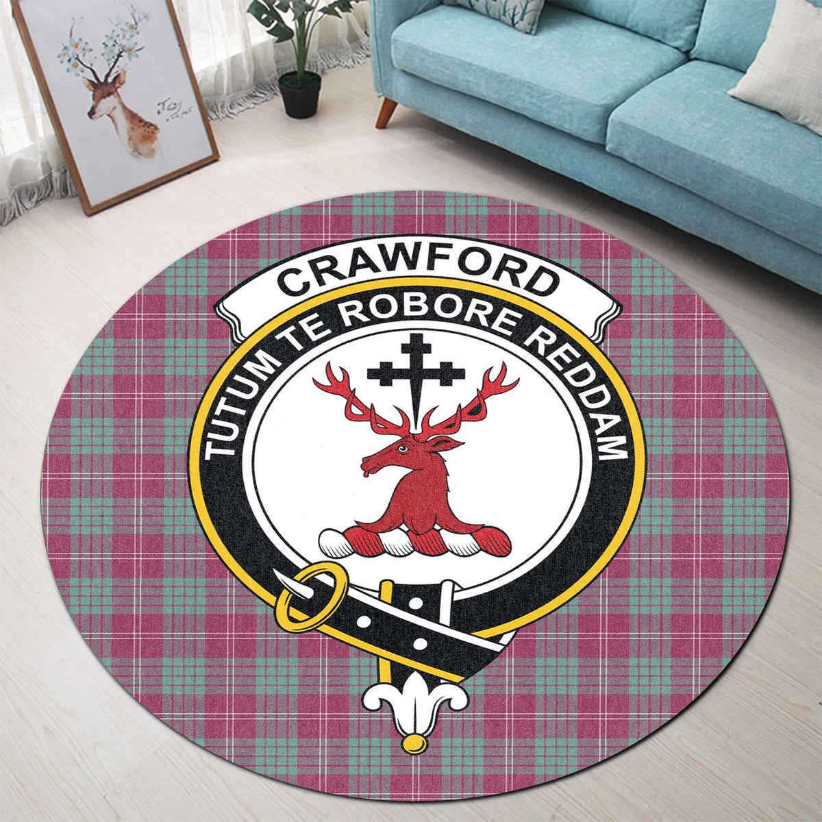 Crawford Ancient Tartan Crest Round Rug