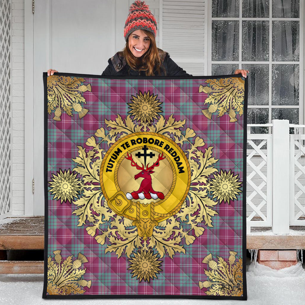 Crawford Ancient Tartan Crest Premium Quilt - Gold Thistle Style