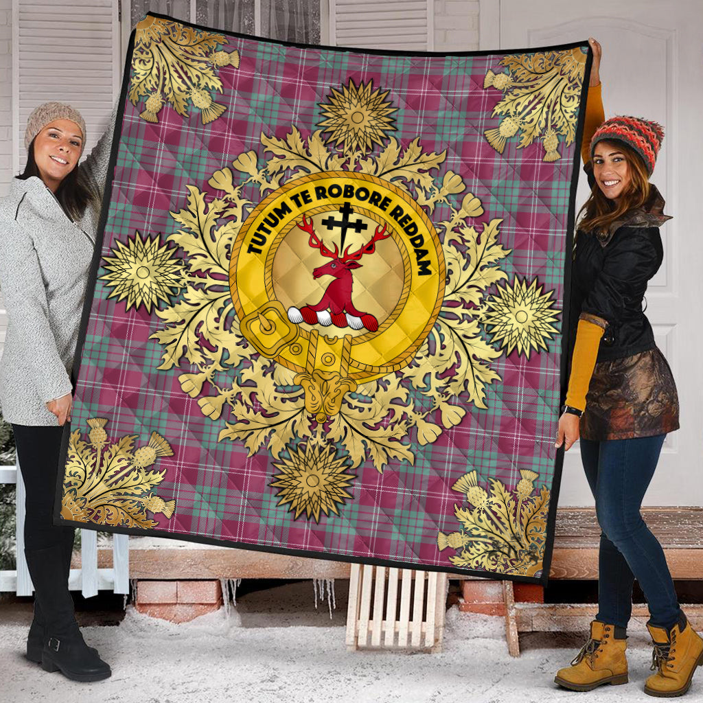 Crawford Ancient Tartan Crest Premium Quilt - Gold Thistle Style