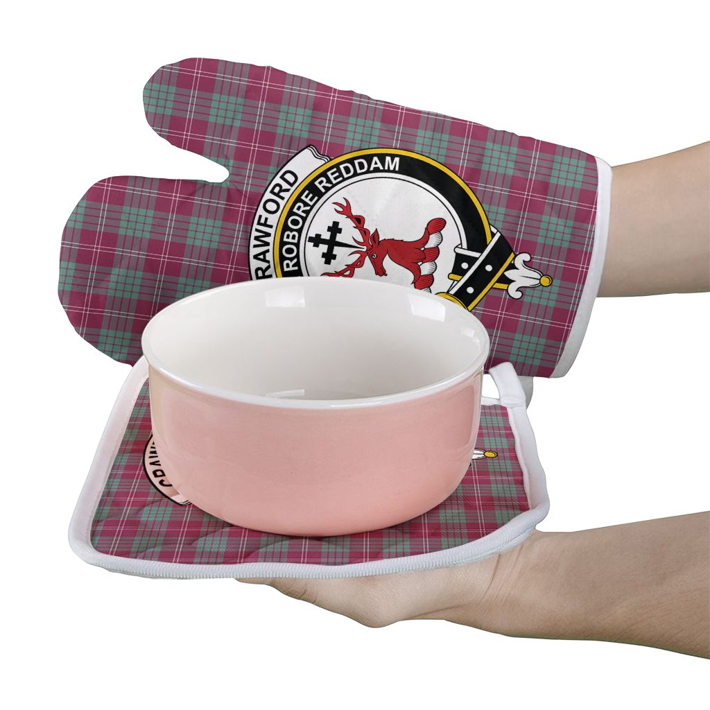 Crawford Ancient Tartan Crest Oven Mitt And Pot Holder (2 Oven Mitts + 1 Pot Holder)