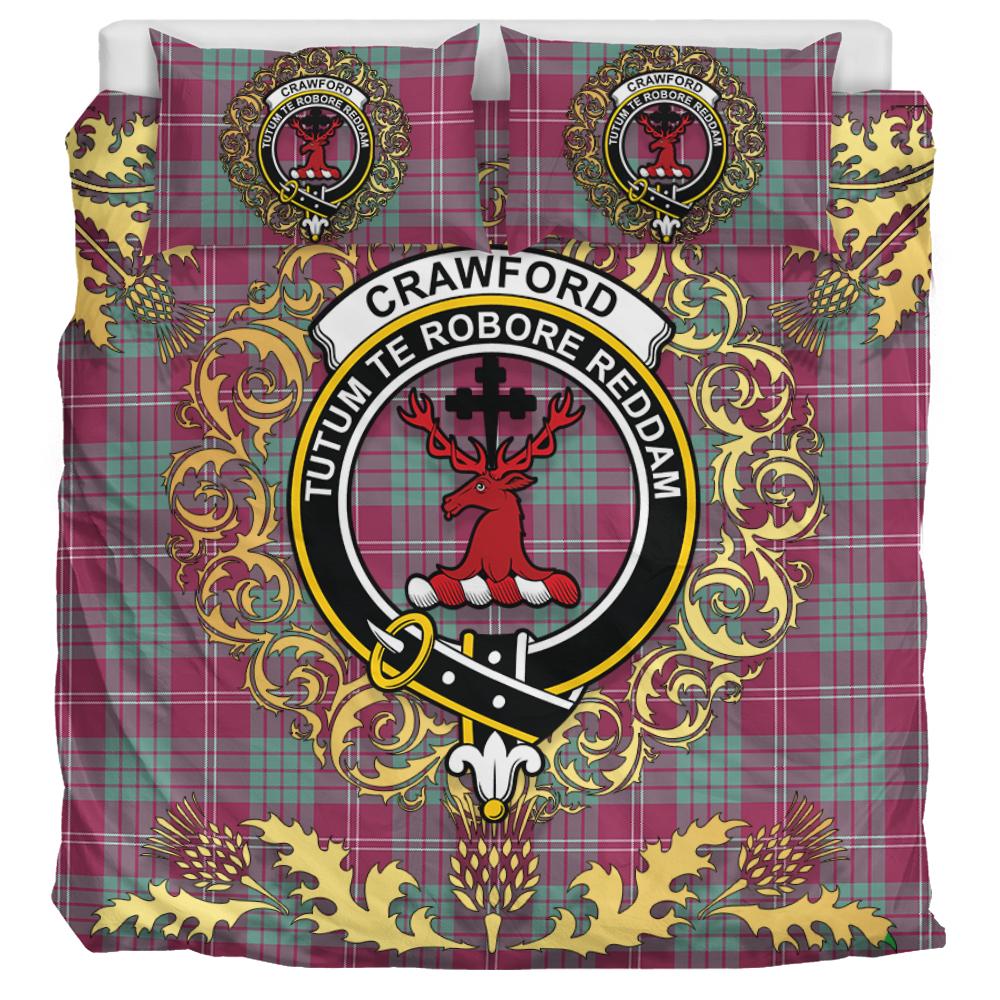 Crawford Ancient Tartan Crest Bedding Set - Golden Thistle Style