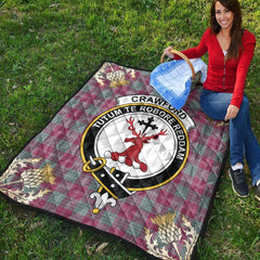 Crawford Ancient Tartan Crest Premium Quilt - Gold Thistle Style