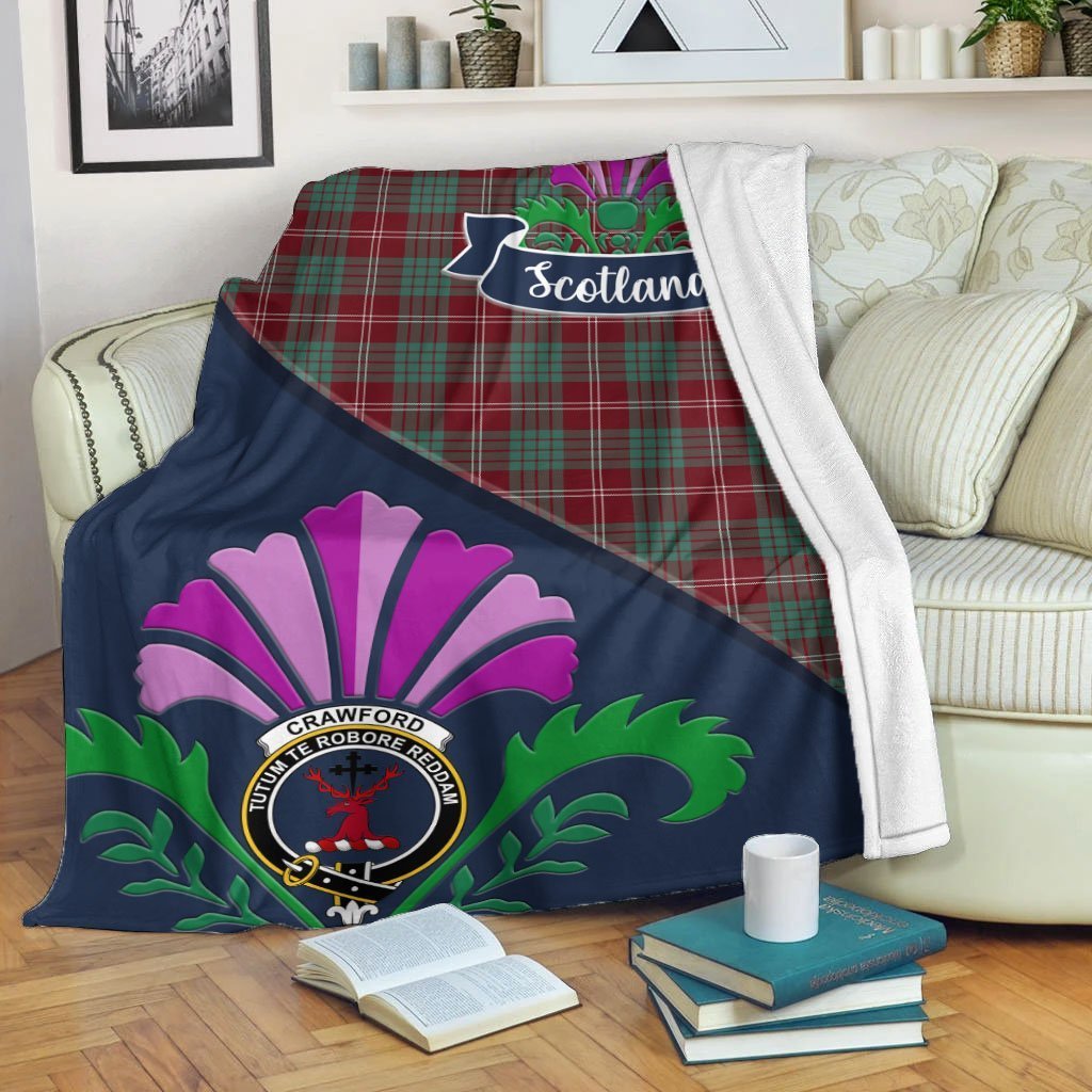 Crawford Tartan Crest Premium Blanket - Thistle Style