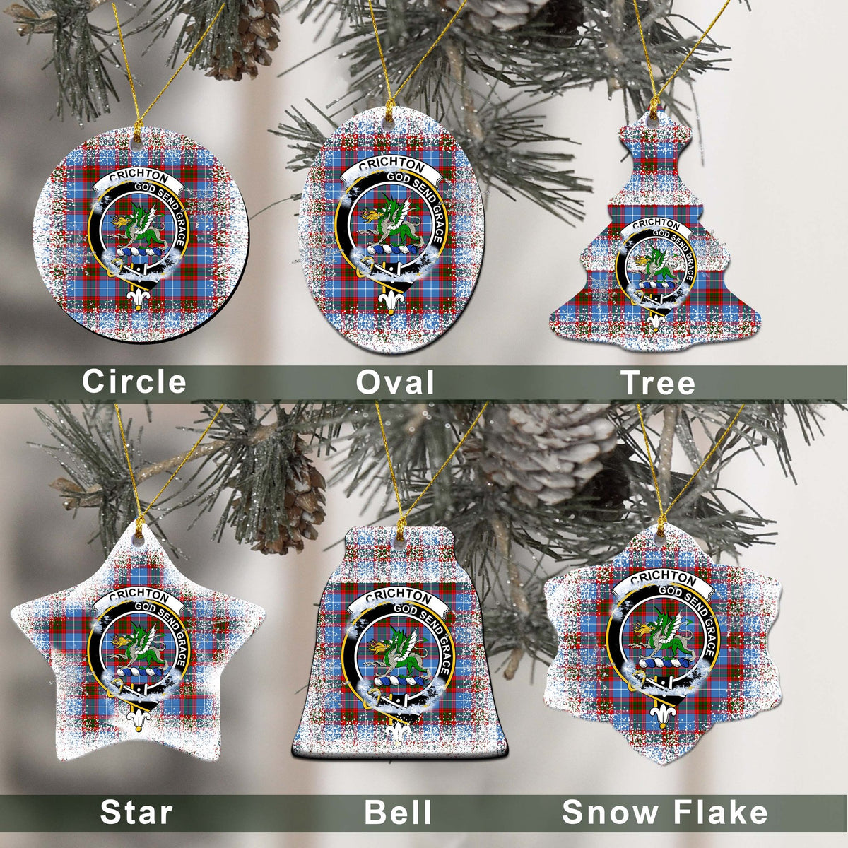 Crichton District Tartan Christmas Ceramic Ornament - Snow Style