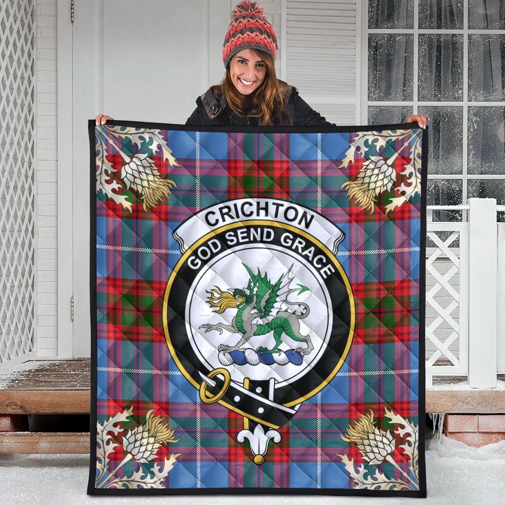 Crichton Tartan Crest Premium Quilt - Gold Thistle Style