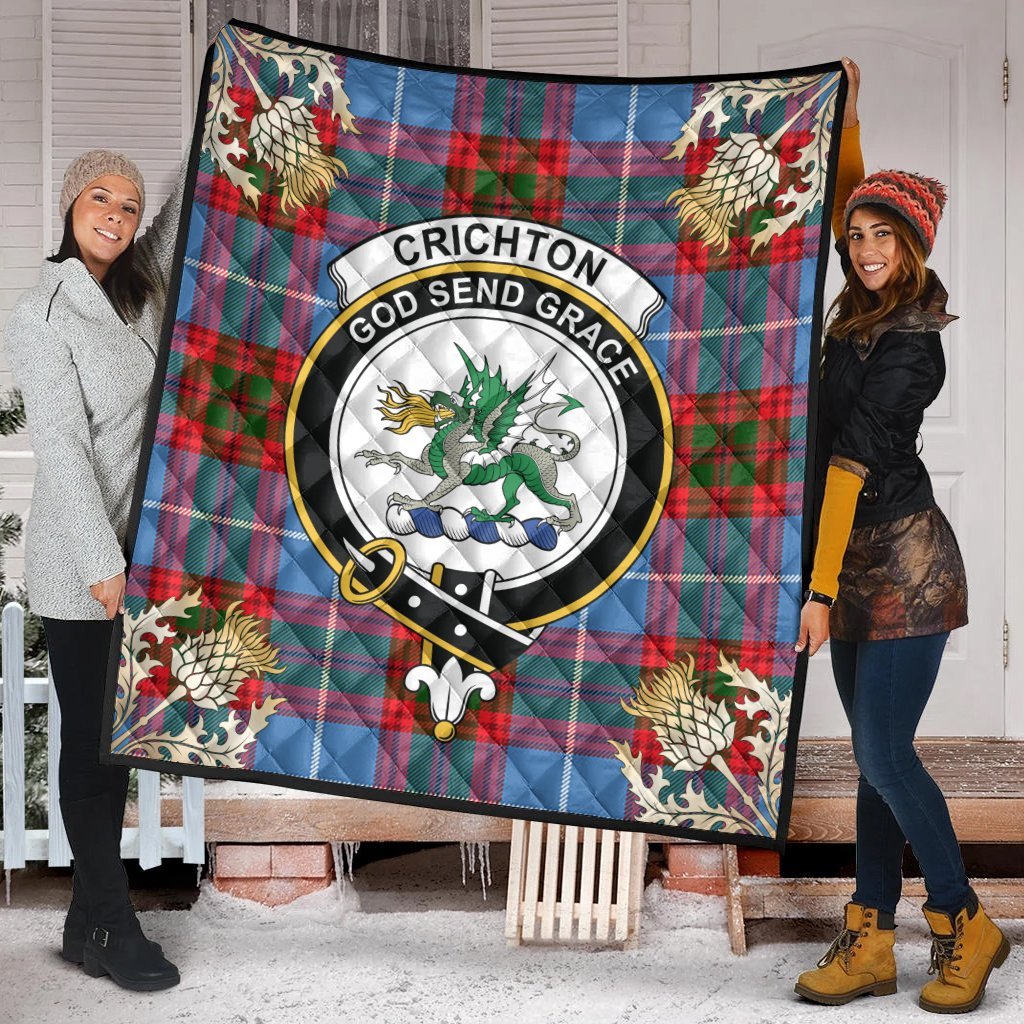 Crichton Tartan Crest Premium Quilt - Gold Thistle Style