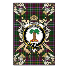 Crosbie Tartan Crest Black Garden Flag - Gold Thistle Style