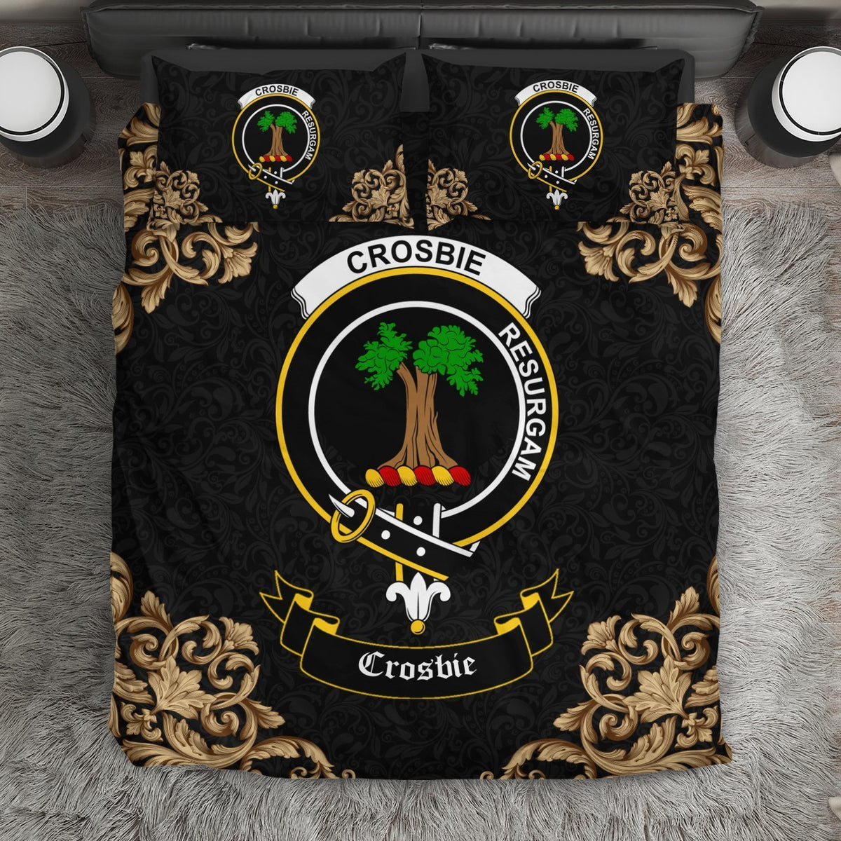 Crosbie (or Crosby) Crest Black Bedding Set