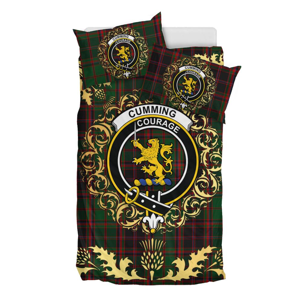 Cumming Buchan Hunting Tartan Crest Bedding Set - Golden Thistle Style