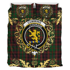 Cumming Buchan Hunting Tartan Crest Bedding Set - Golden Thistle Style