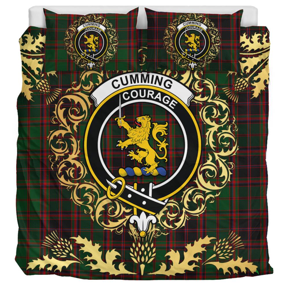 Cumming Buchan Hunting Tartan Crest Bedding Set - Golden Thistle Style