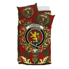 Cumming Comyn Tartan Crest Bedding Set - Golden Thistle Style