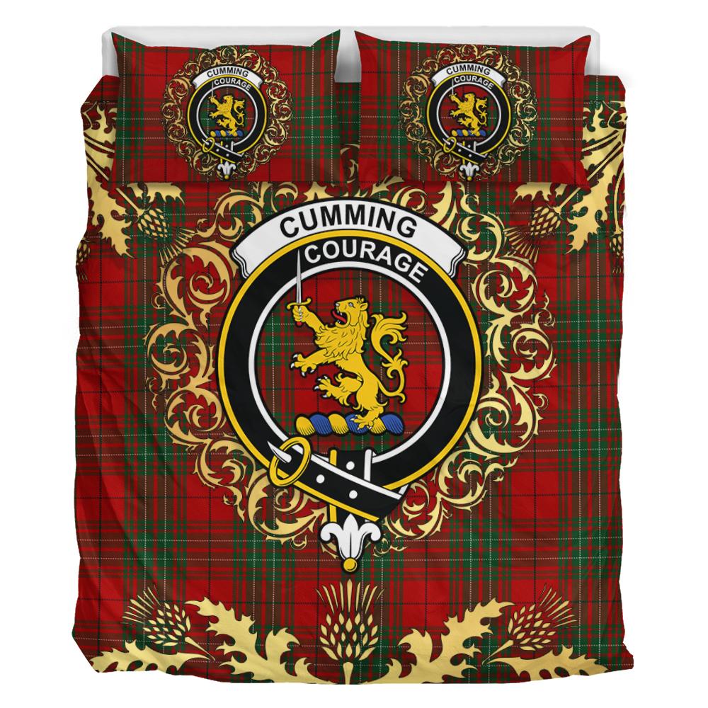 Cumming Comyn Tartan Crest Bedding Set - Golden Thistle Style