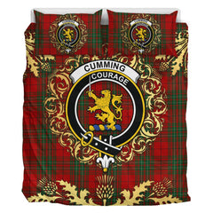 Cumming Comyn Tartan Crest Bedding Set - Golden Thistle Style