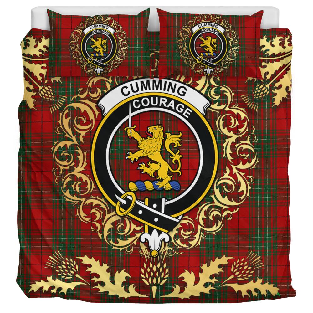 Cumming Comyn Tartan Crest Bedding Set - Golden Thistle Style