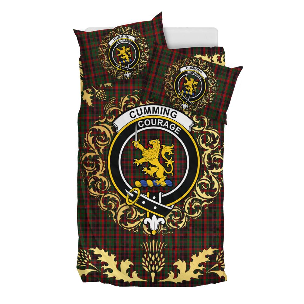 Cumming Comyn Buchan Tartan Crest Bedding Set - Golden Thistle Style