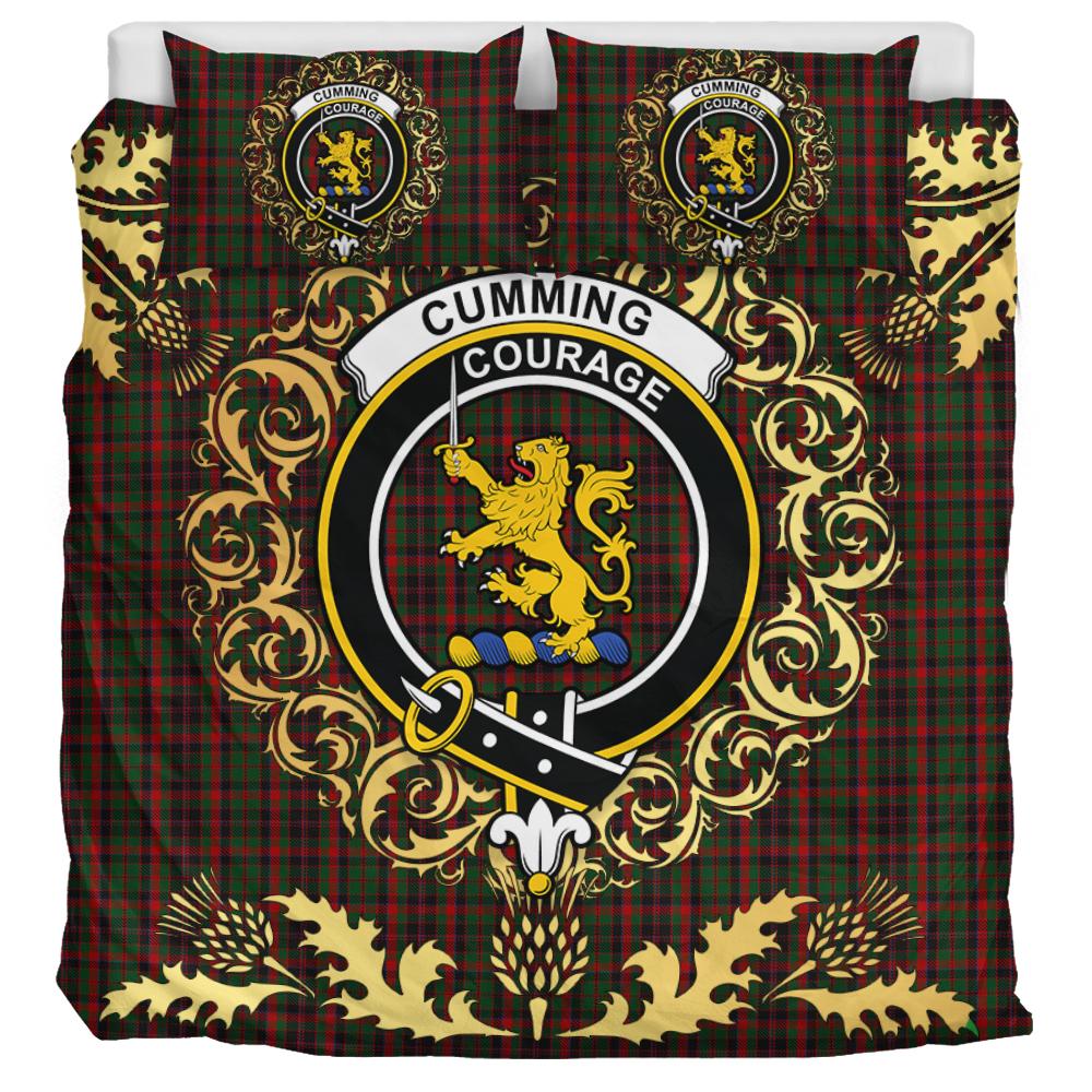 Cumming Comyn Buchan Tartan Crest Bedding Set - Golden Thistle Style