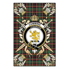 Cumming Hunting Ancient Tartan Crest Black Garden Flag - Gold Thistle Style