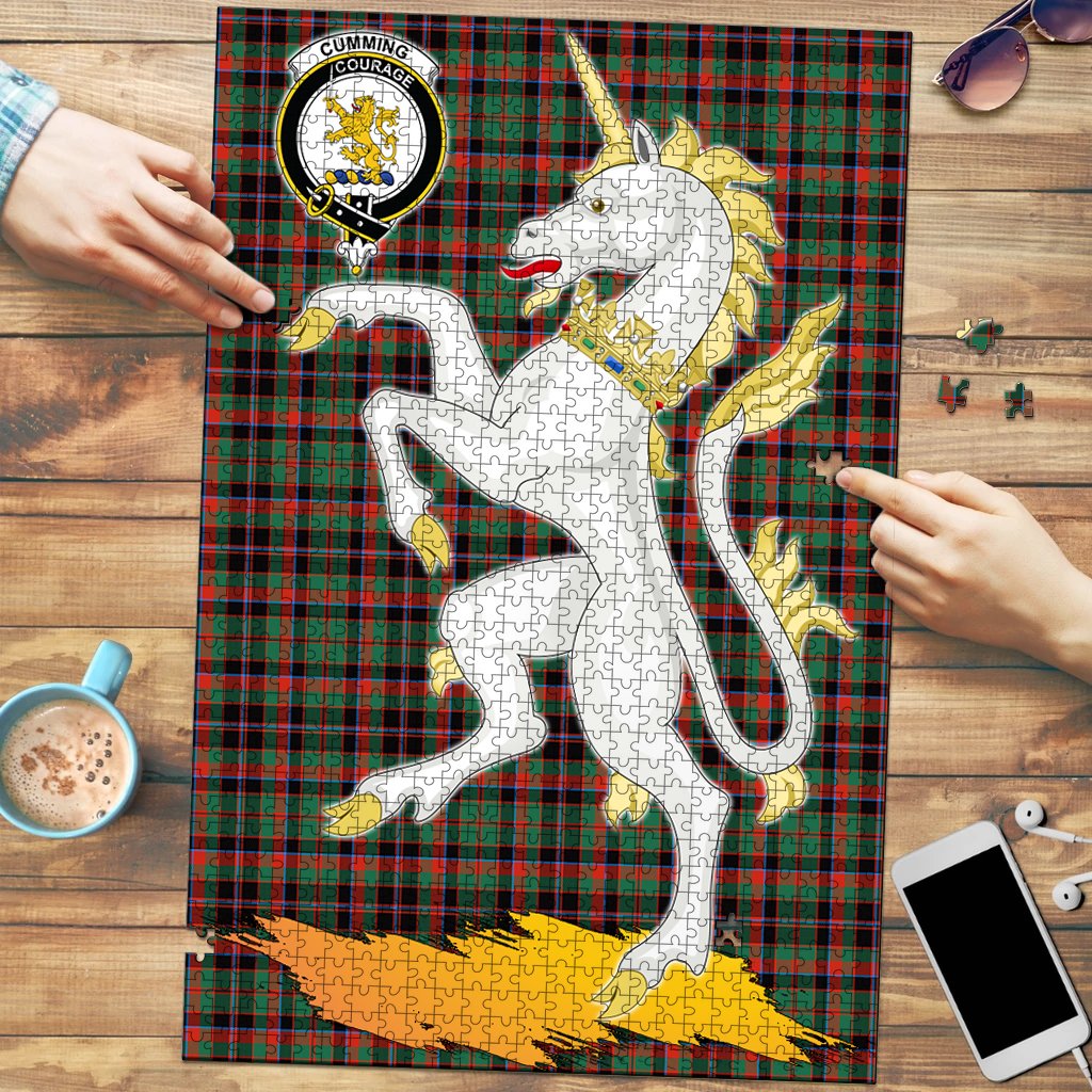 Cumming Hunting Ancient Tartan Crest Unicorn Scotland Jigsaw Puzzles