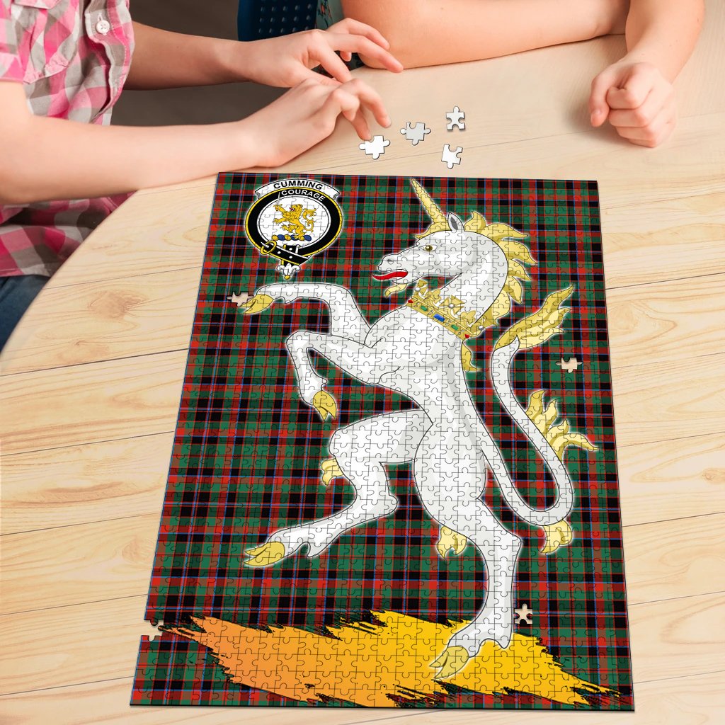 Cumming Hunting Ancient Tartan Crest Unicorn Scotland Jigsaw Puzzles