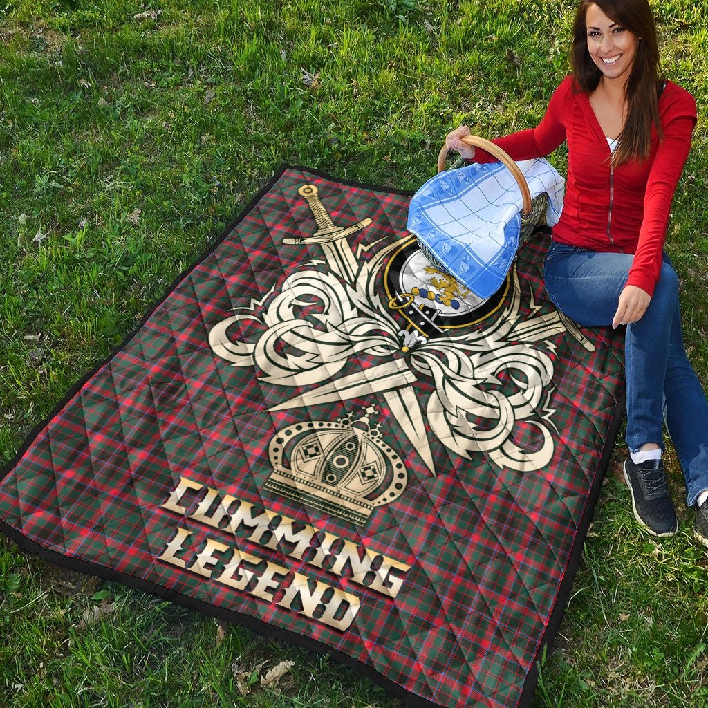 Cumming Hunting Modern Tartan Crest Legend Gold Royal Premium Quilt