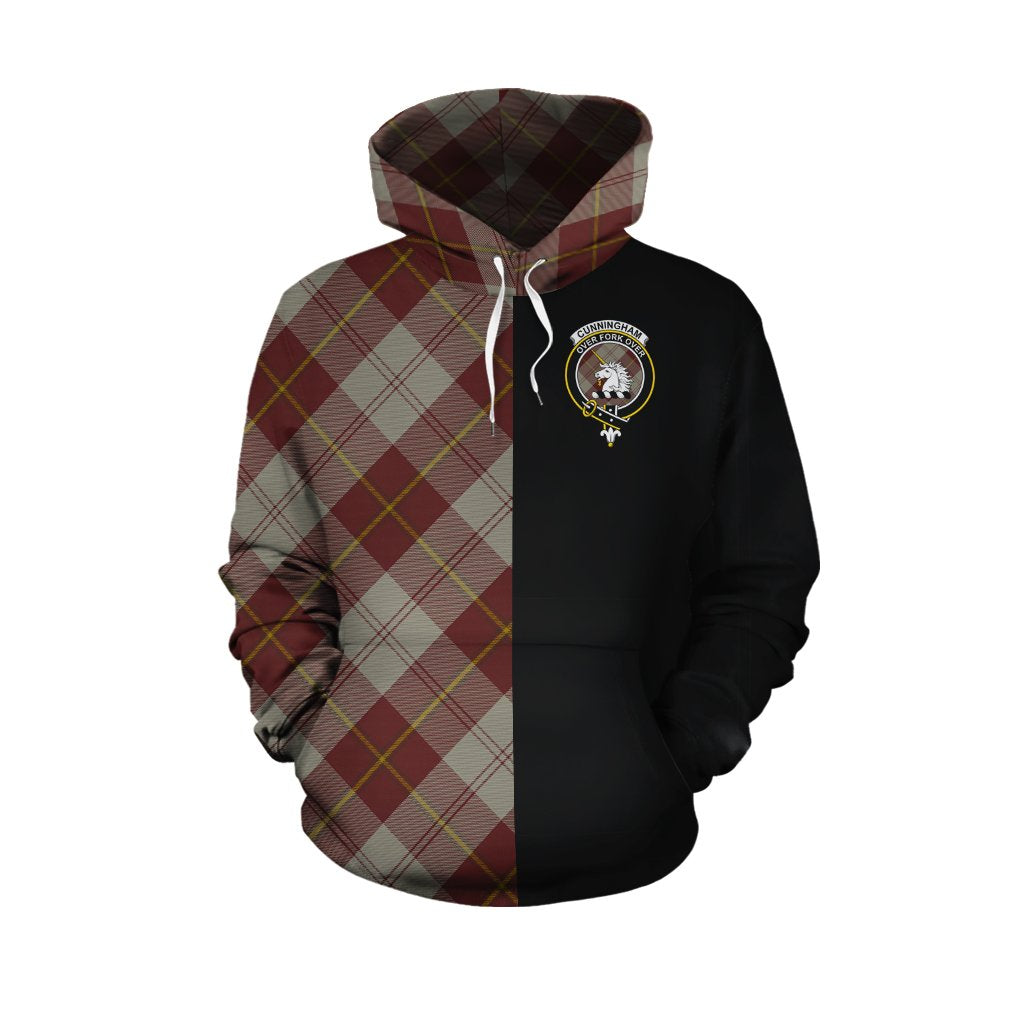 Cunningham Burgundy Dancers Tartan Hoodie Half of Me - Cross Style