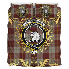 Cunningham Burgundy Dancers Tartan Crest Bedding Set - Golden Thistle Style