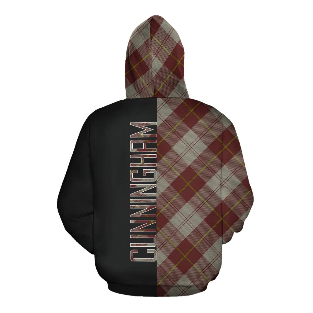 Cunningham Burgundy Dancers Tartan Hoodie Half of Me - Cross Style